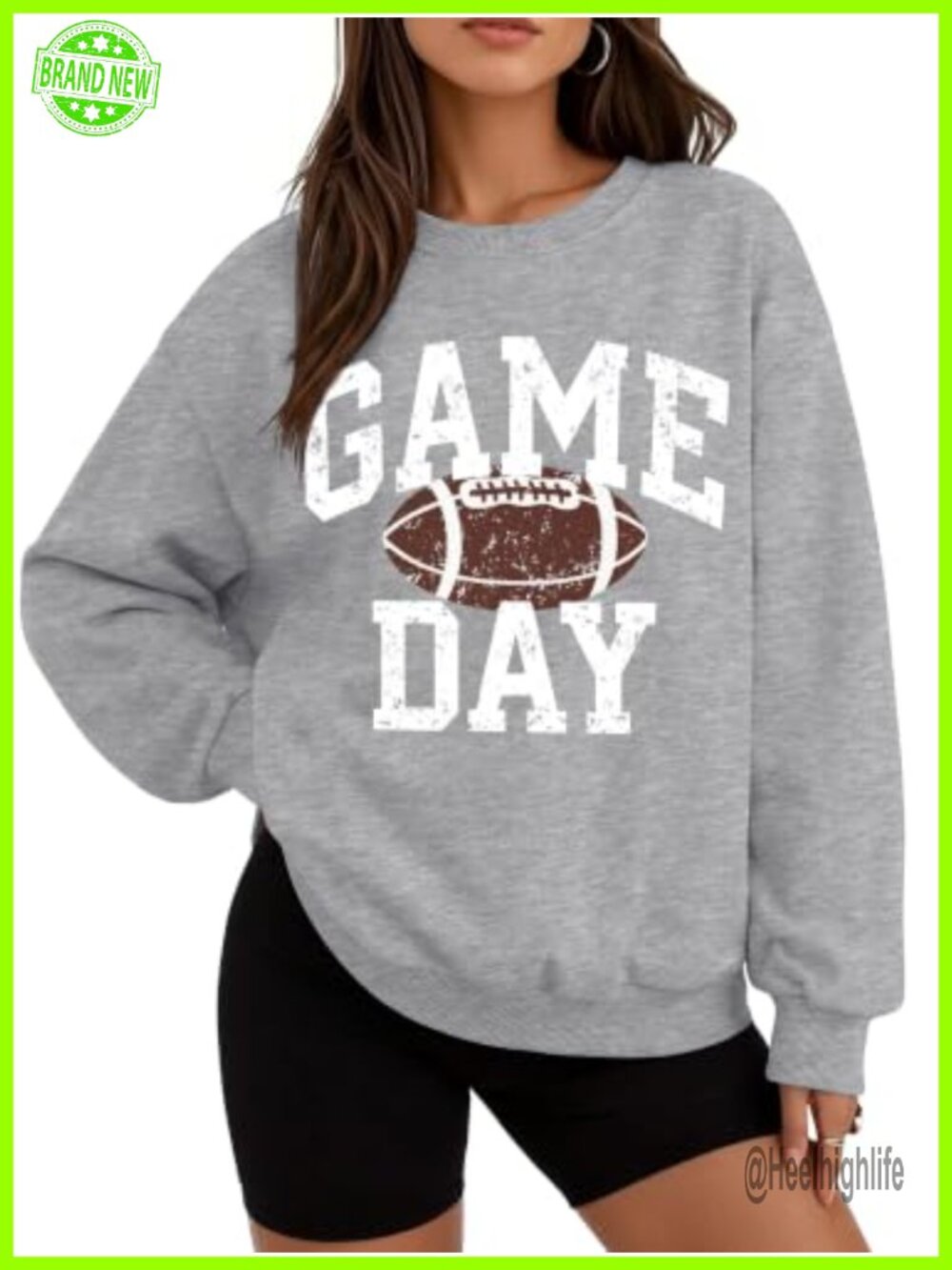 Womens Football Graphic Crewneck Sweatshirt Oversize Cotton Blend